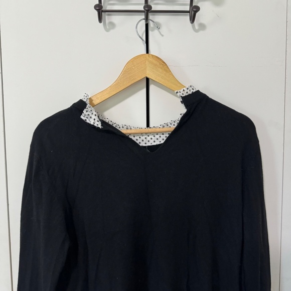 Vila Milano Black Sweater Top Women’s XL – Contrast Polka Dot Trim Knit Pullover - Picture 4 of 4